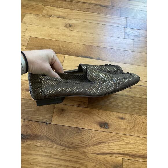 Kate Spade Hand Sewn Snake Print Embossed Leather Driving Loafers Gold 8.5 B - Picture 5 of 7